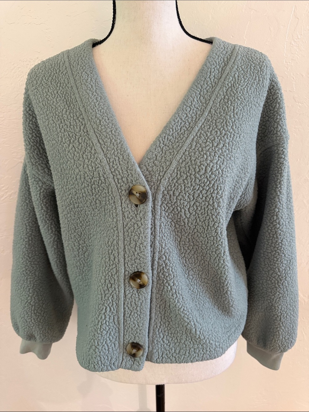 Madewell Women's Sage Green Sherpa Button Cardigan Jacket, Size S